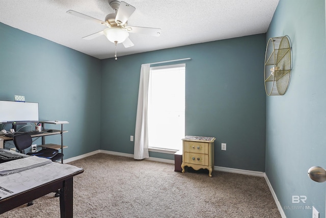 1500 Thames Dr, Foley, AL 36535 - office featuring a textured ceiling, ceiling fan, baseboards, and carpet