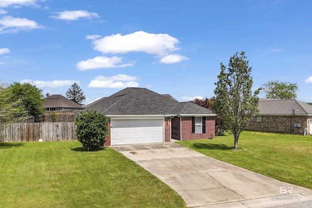 1500 Thames Dr, Foley, AL 36535 - ranch-style home with a front yard, a garage, fence, concrete driveway, and brick siding