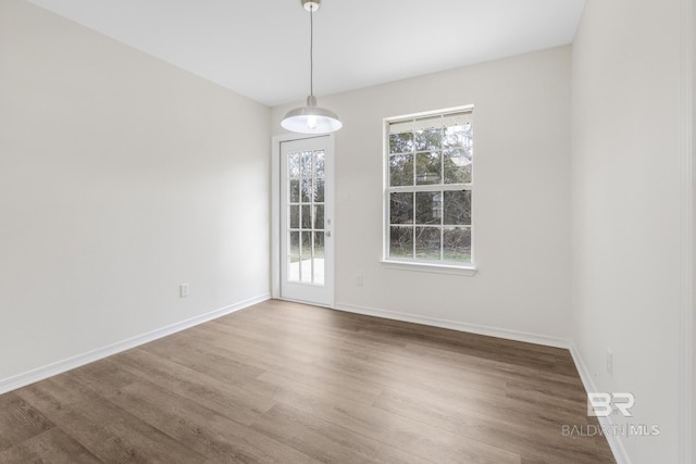 unfurnished dining area with wood-type flooring and a healthy amount of sunlight