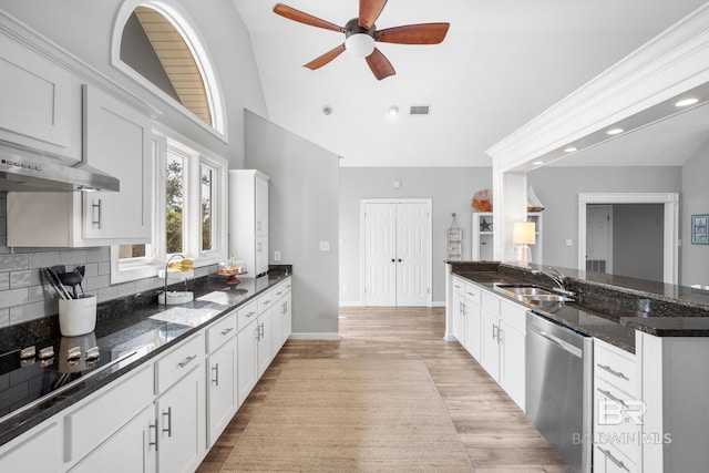 kitchen featuring dishwasher, sink, and white cabinets