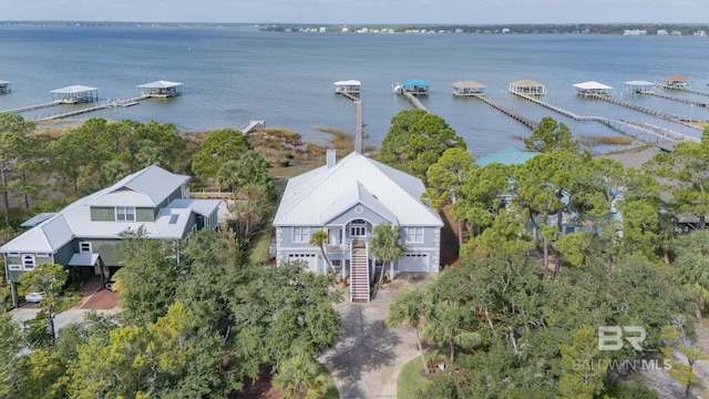 aerial view with a water view