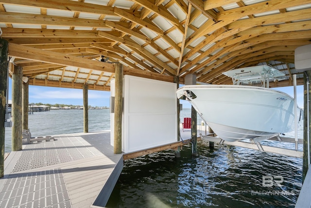 dock area with a water view