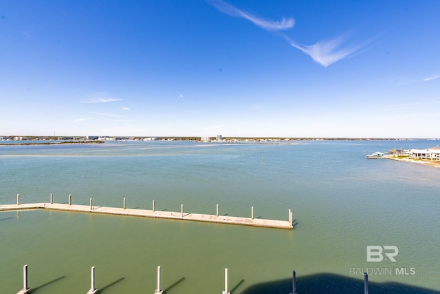 view of water feature with a boat dock