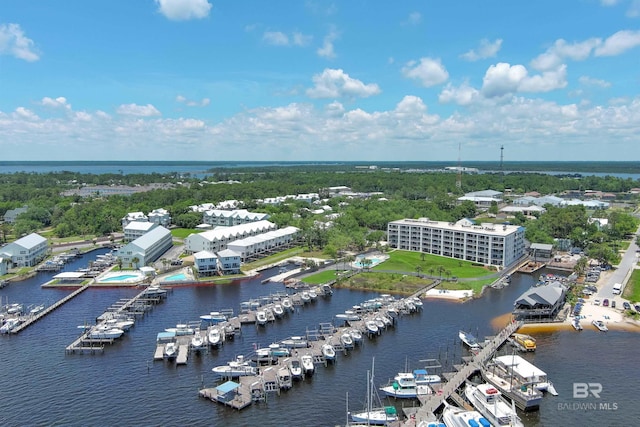 aerial view featuring a water view