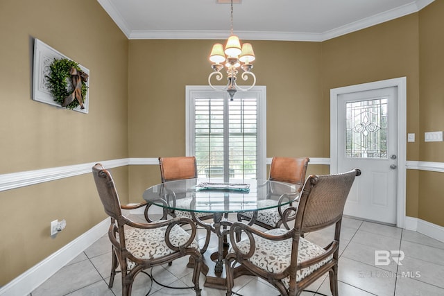 dining space featuring light tile floors, a chandelier, and a wealth of natural light