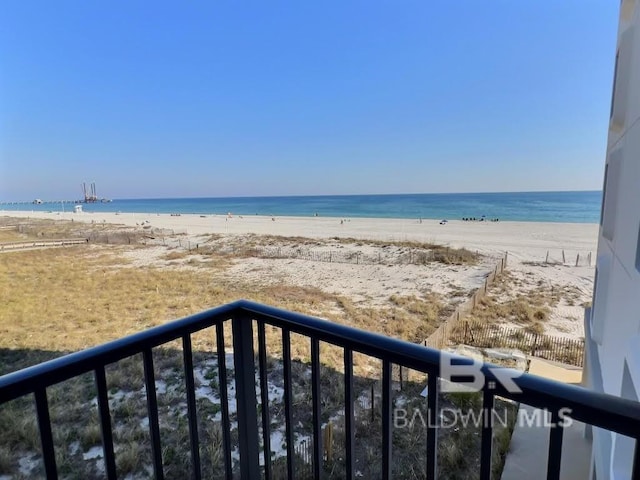 property view of water featuring a view of the beach