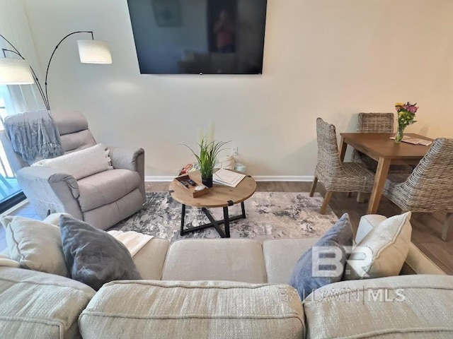 living room with hardwood / wood-style flooring