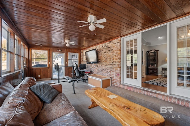 sunroom with wood ceiling