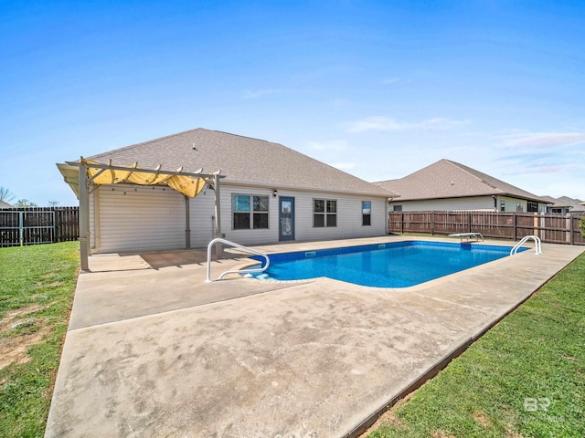 17163 Feder Dr, Foley, AL 36535 - view of pool featuring a patio, a fenced in pool, a fenced backyard, a lawn, and a pergola