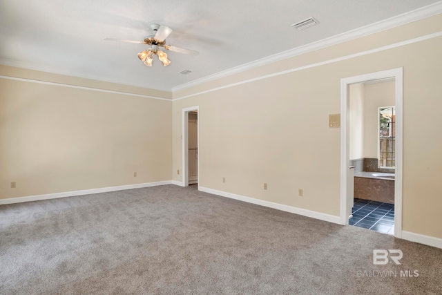 6805 Hunters Ct, Mobile, AL 36695 - carpeted empty room featuring crown molding, a ceiling fan, and baseboards
