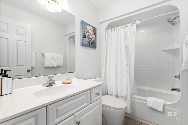 full bath featuring vanity, toilet, visible vents, and shower / tub combo