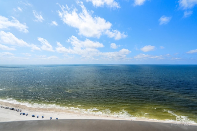 view of water feature with a beach view