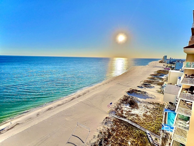 property view of water featuring a beach view