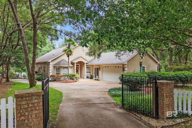 11346 County Road 99, Lillian, AL 36549 - view of front facade with stucco siding, concrete driveway, and an attached garage