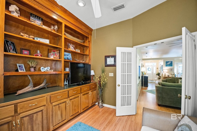 11346 County Road 99, Lillian, AL 36549 - office featuring light wood-style flooring, french doors, baseboards, and a ceiling fan