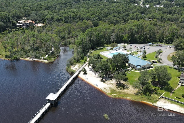 11346 County Road 99, Lillian, AL 36549 - aerial view of property and surrounding area with a forest, a large body of water, and a pool area
