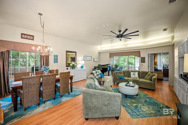 11346 County Road 99, Lillian, AL 36549 - living area featuring a chandelier, wood finished floors, and ceiling fan