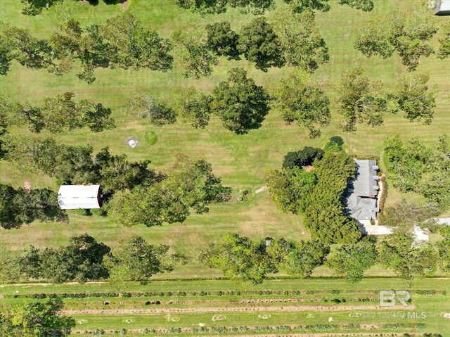 birds eye view of property featuring a rural view