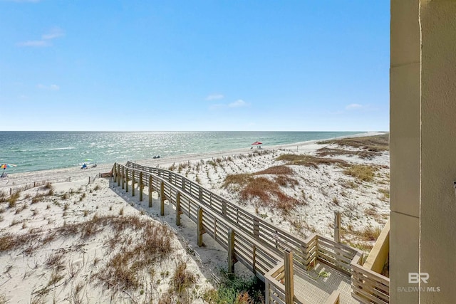 property view of water featuring a view of the beach