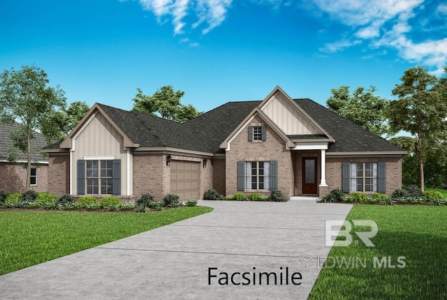 10253 Secretariat Blvd, Daphne, AL 36526 - view of front of house with board and batten siding, an attached garage, brick siding, a front lawn, and driveway