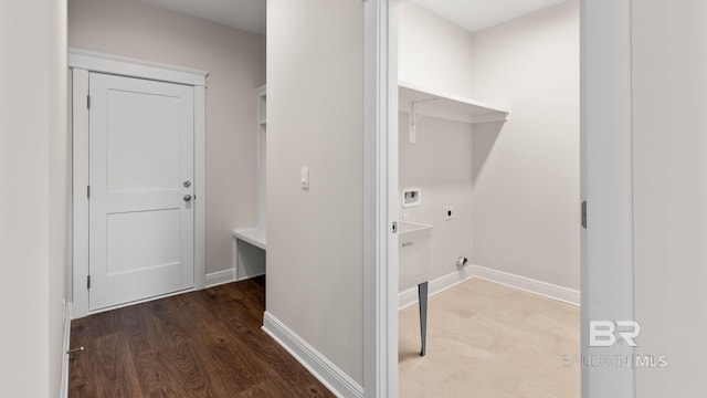 10253 Secretariat Blvd, Daphne, AL 36526 - laundry room with hookup for an electric dryer, washer hookup, baseboards, and wood finished floors