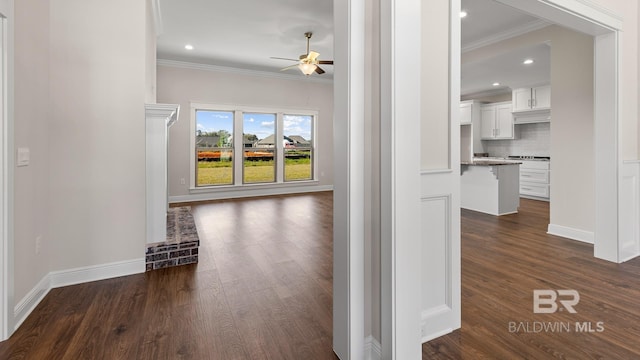 10253 Secretariat Blvd, Daphne, AL 36526 - hallway with ornamental molding, dark wood-type flooring, baseboards, and recessed lighting