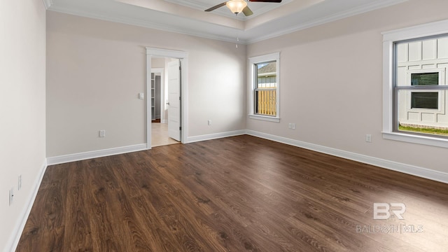 10253 Secretariat Blvd, Daphne, AL 36526 - spare room with dark wood-style flooring, ornamental molding, a ceiling fan, and baseboards