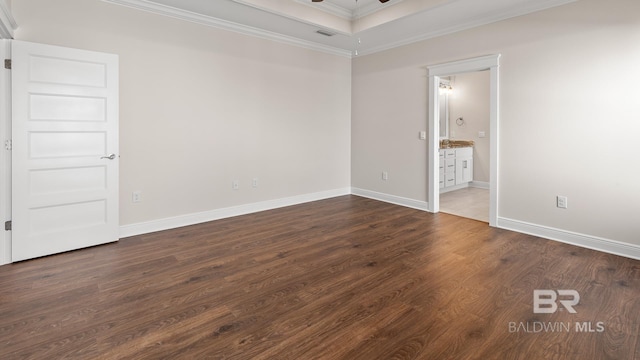 10253 Secretariat Blvd, Daphne, AL 36526 - unfurnished bedroom with crown molding, dark wood finished floors, baseboards, and connected bathroom