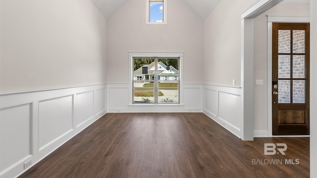 10253 Secretariat Blvd, Daphne, AL 36526 - foyer entrance with a wainscoted wall, dark wood-type flooring, a decorative wall, and lofted ceiling