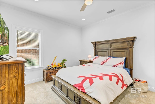 30230 Dolive Rdg, Daphne, AL 36527 - bedroom with light carpet, ornamental molding, a ceiling fan, and recessed lighting