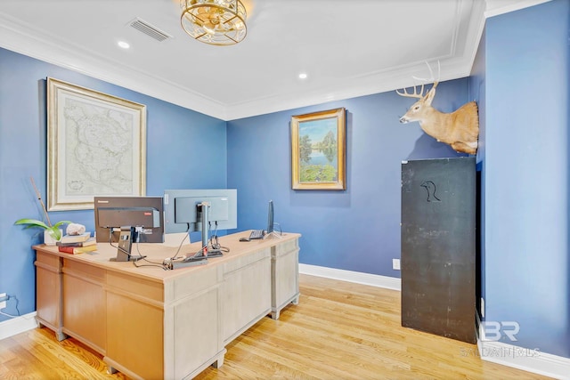 30230 Dolive Rdg, Daphne, AL 36527 - office area with ornamental molding, light wood-type flooring, and recessed lighting
