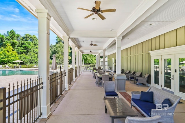 30230 Dolive Rdg, Daphne, AL 36527 - view of patio / terrace featuring ceiling fan, an outdoor pool, and french doors