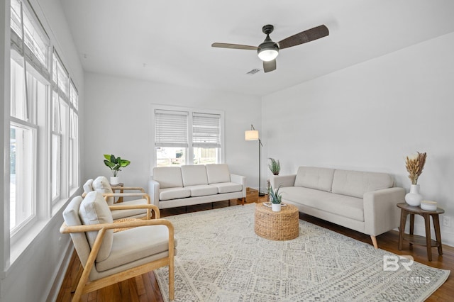 25121 State St, Elberta, AL 36530 - living room featuring ceiling fan and wood-type flooring