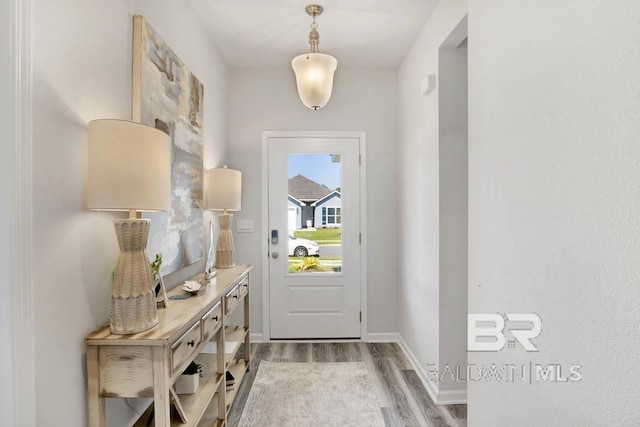 doorway with light hardwood / wood-style floors