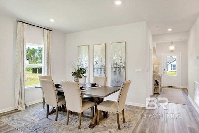 dining room with light hardwood / wood-style flooring and a wealth of natural light