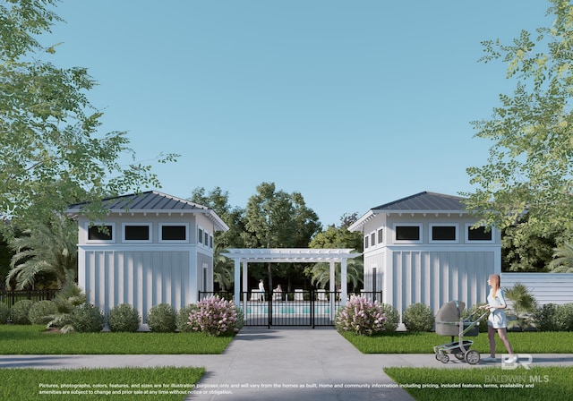 view of property's community with a pergola and a swimming pool