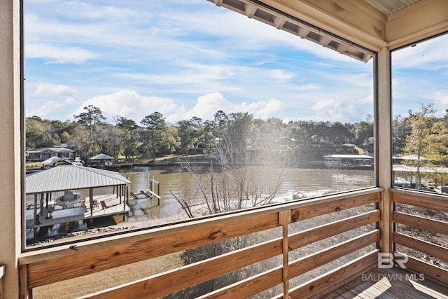 exterior space with a water view