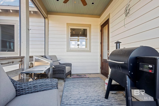 view of patio / terrace featuring ceiling fan and area for grilling