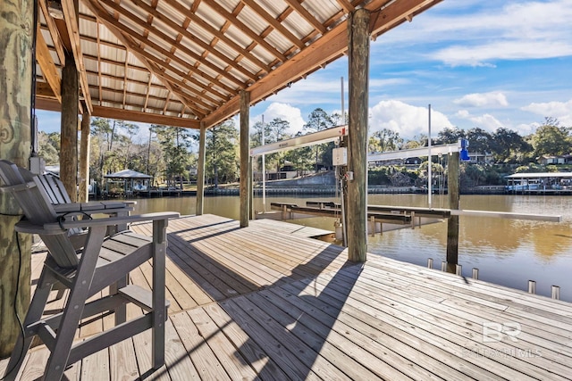 view of dock with a water view