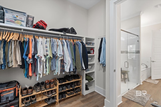 spacious closet featuring hardwood / wood-style flooring