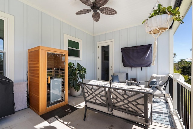 view of patio / terrace featuring an outdoor hangout area and ceiling fan