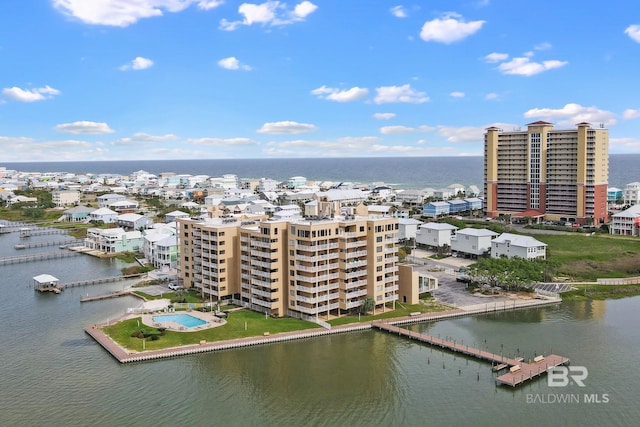 bird's eye view featuring a water view