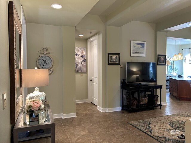 living room with light tile patterned floors