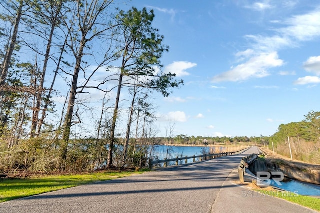 view of road with a water view