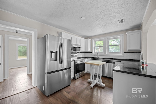 kitchen with white cabinets, decorative backsplash, and stainless steel appliances