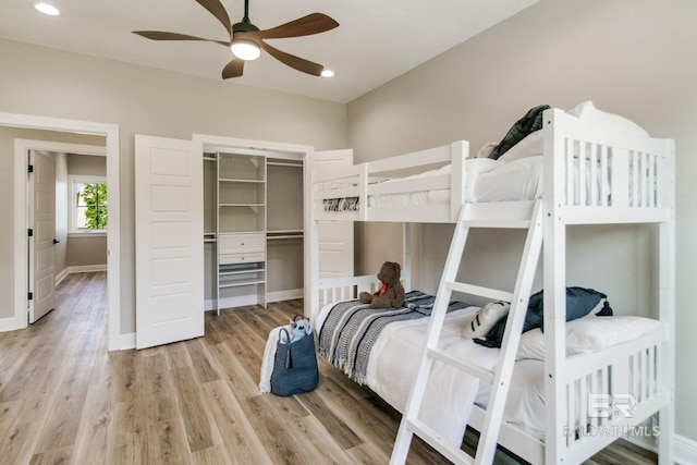 15132 Itea Dr, Foley, AL 36535 - bedroom with light wood-type flooring, a ceiling fan, recessed lighting, and a closet