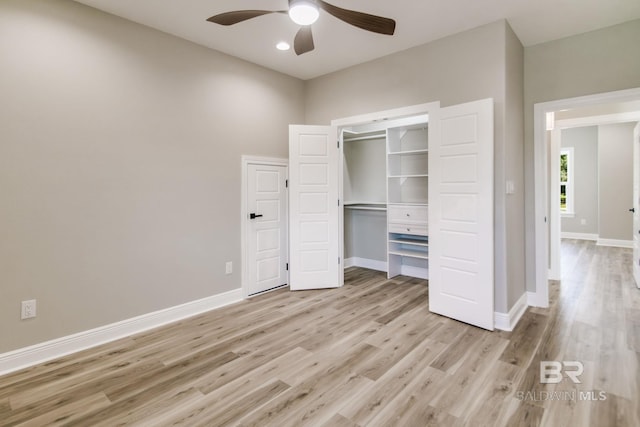 15132 Itea Dr, Foley, AL 36535 - unfurnished bedroom featuring light wood-type flooring, a closet, recessed lighting, and ceiling fan