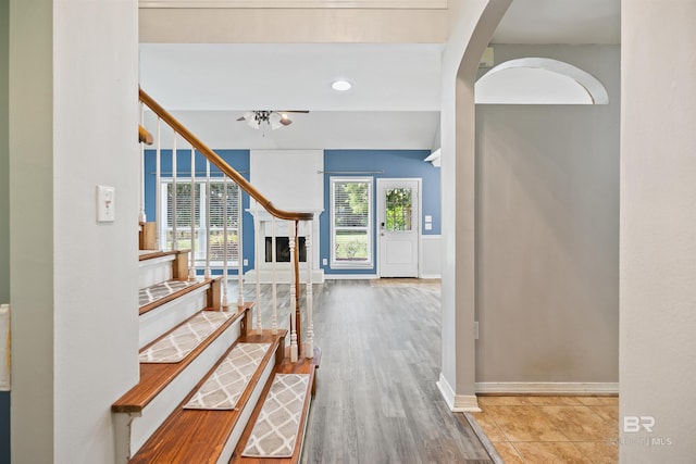 foyer entrance with hardwood / wood-style floors