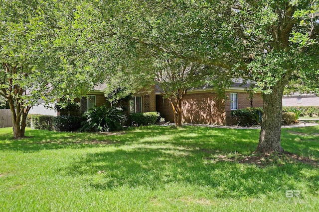 view of property hidden behind natural elements featuring a front lawn