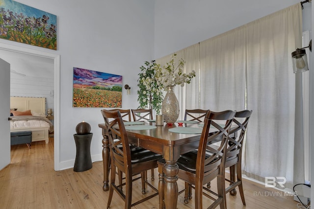 dining space with light hardwood / wood-style floors